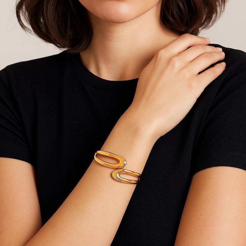 Gold Bangle Bracelet Dainty Stackable Cuff Jewelr… - image 2